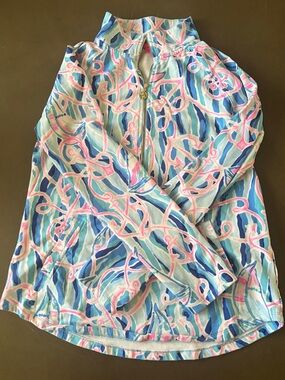 Lilly Pulitzer Pink, Blue & White Tropical Print Top